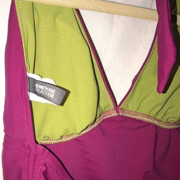 Kenneth Cole Reaction Women's Halter Pull String Cinched Side Maroon Tankini L - Picture 6 of 7